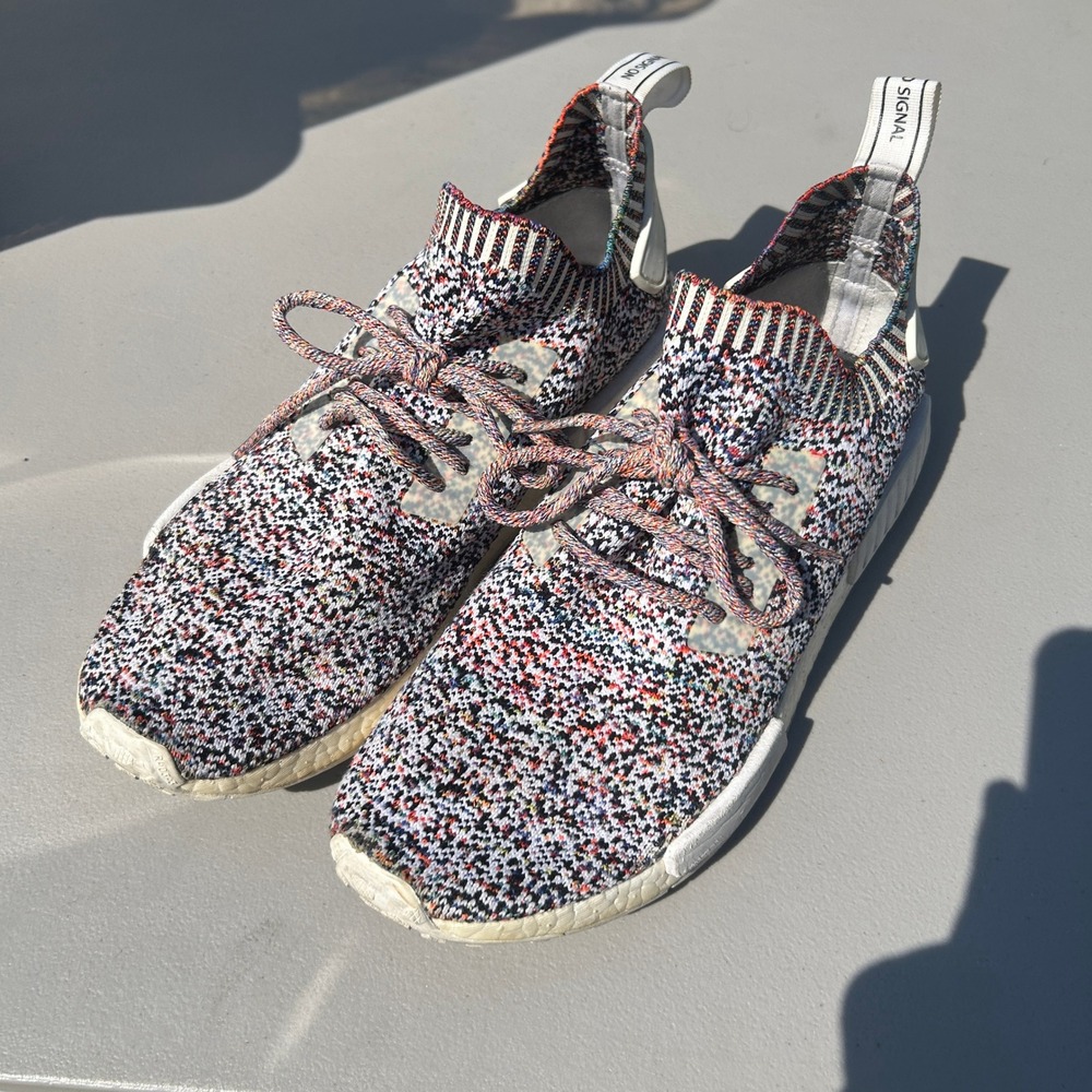 Adidas NMD R1 Primeknit Color Static Multi Color Sneakers BW1126 Mens 9.5